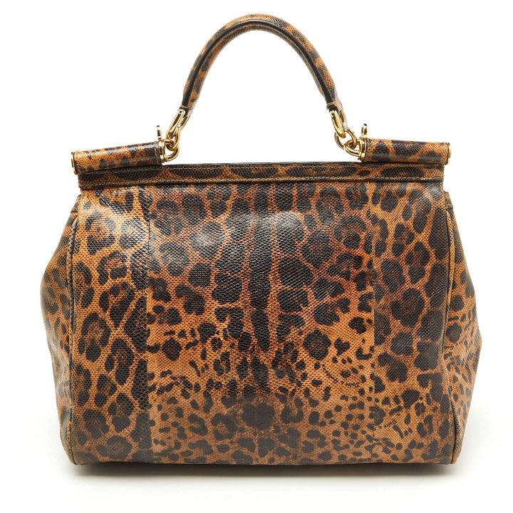 DOLCE &amp; GABBANA LEOPARD PRINT LEATHER MISS SICILY HANDBAG