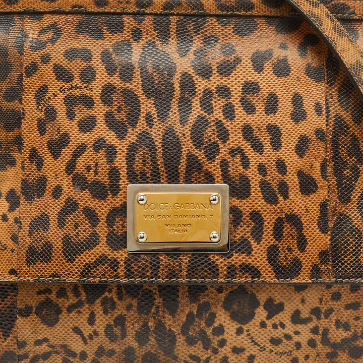 DOLCE &amp; GABBANA LEOPARD PRINT LEATHER MISS SICILY HANDBAG
