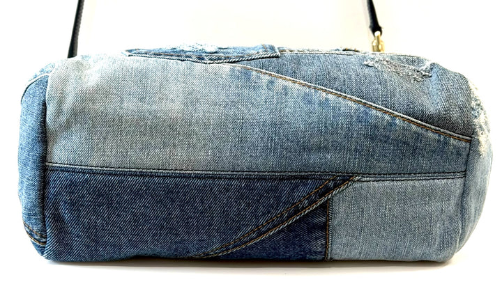 DOLCE &amp; GABBANA SICILY DENIM CRYSTAL PATCHWORK SHOULDER BAG