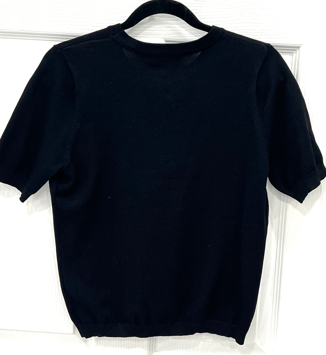 DOLCE &amp; GABBANA CRYSTL HEART SHORT SLEEVE KNIT SWEATER