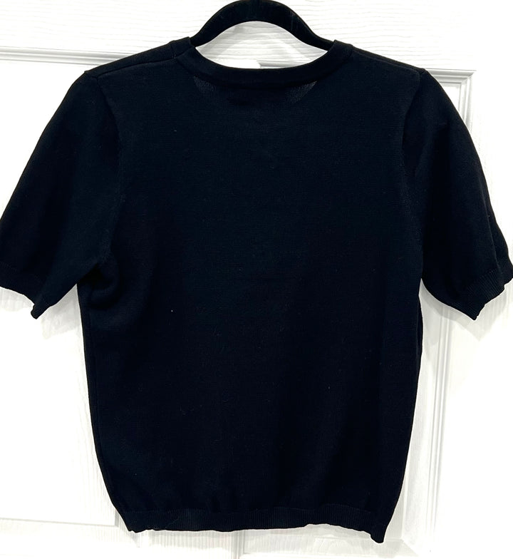 DOLCE &amp; GABBANA CRYSTL HEART SHORT SLEEVE KNIT SWEATER