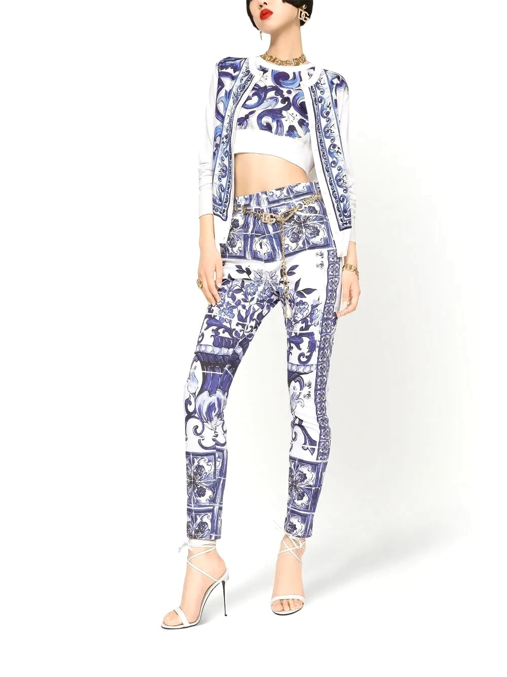 DOLCE &amp; GABBANA MAJOLICA-PRINT HIGH-WAIST SKINNY JEANS