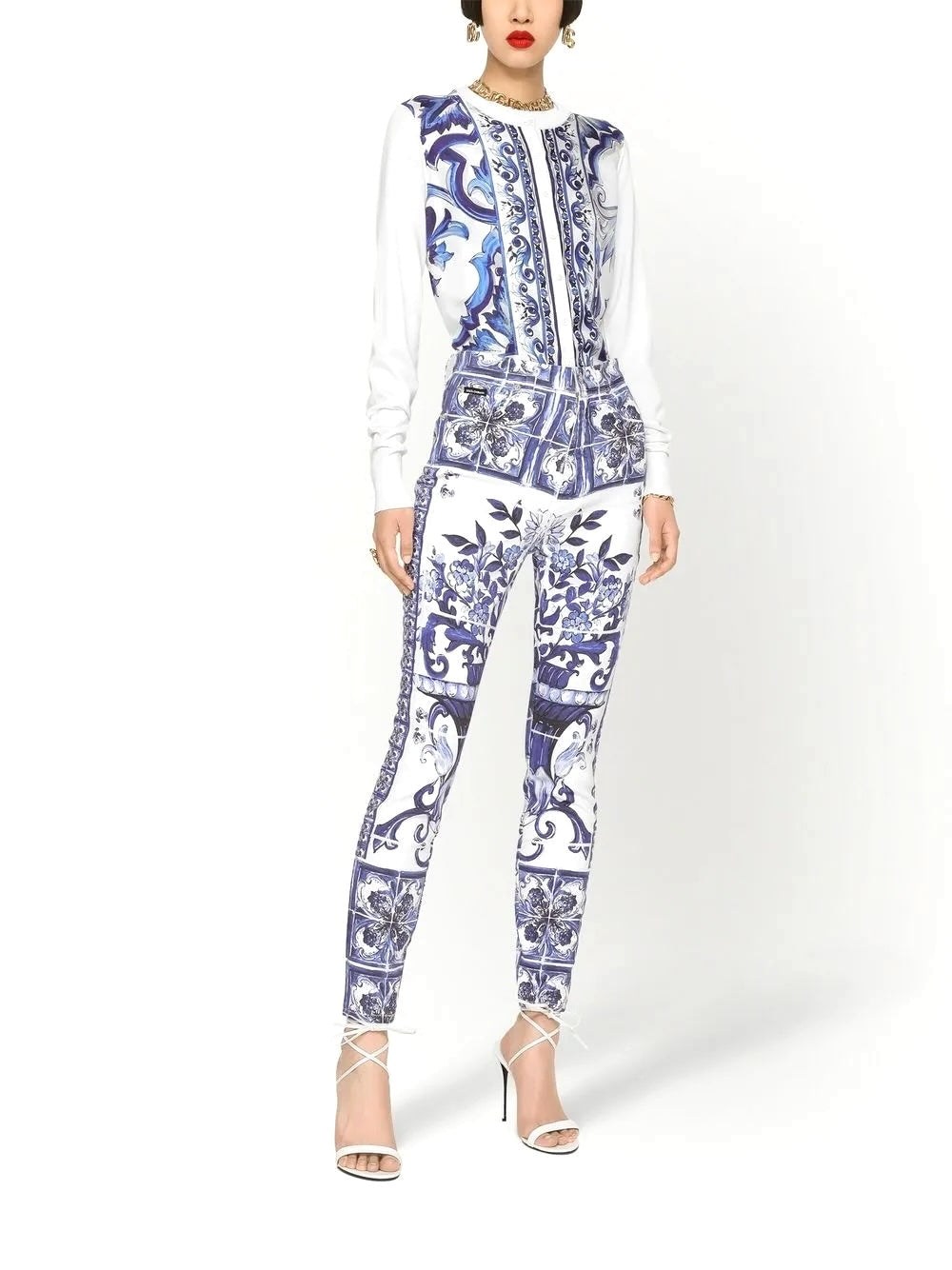 DOLCE &amp; GABBANA MAJOLICA-PRINT HIGH-WAIST SKINNY JEANS