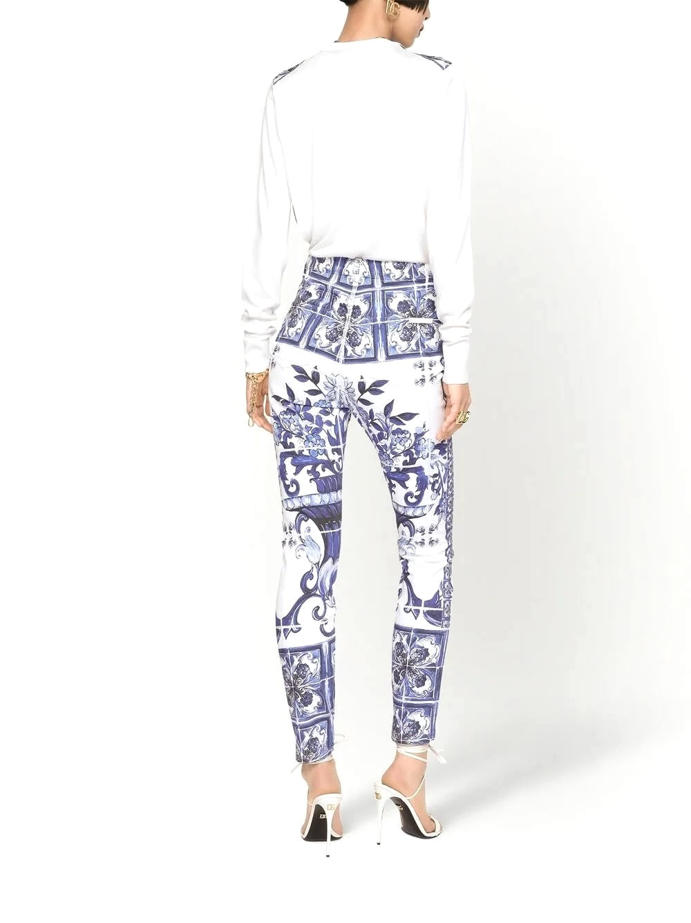DOLCE &amp; GABBANA MAJOLICA-PRINT HIGH-WAIST SKINNY JEANS