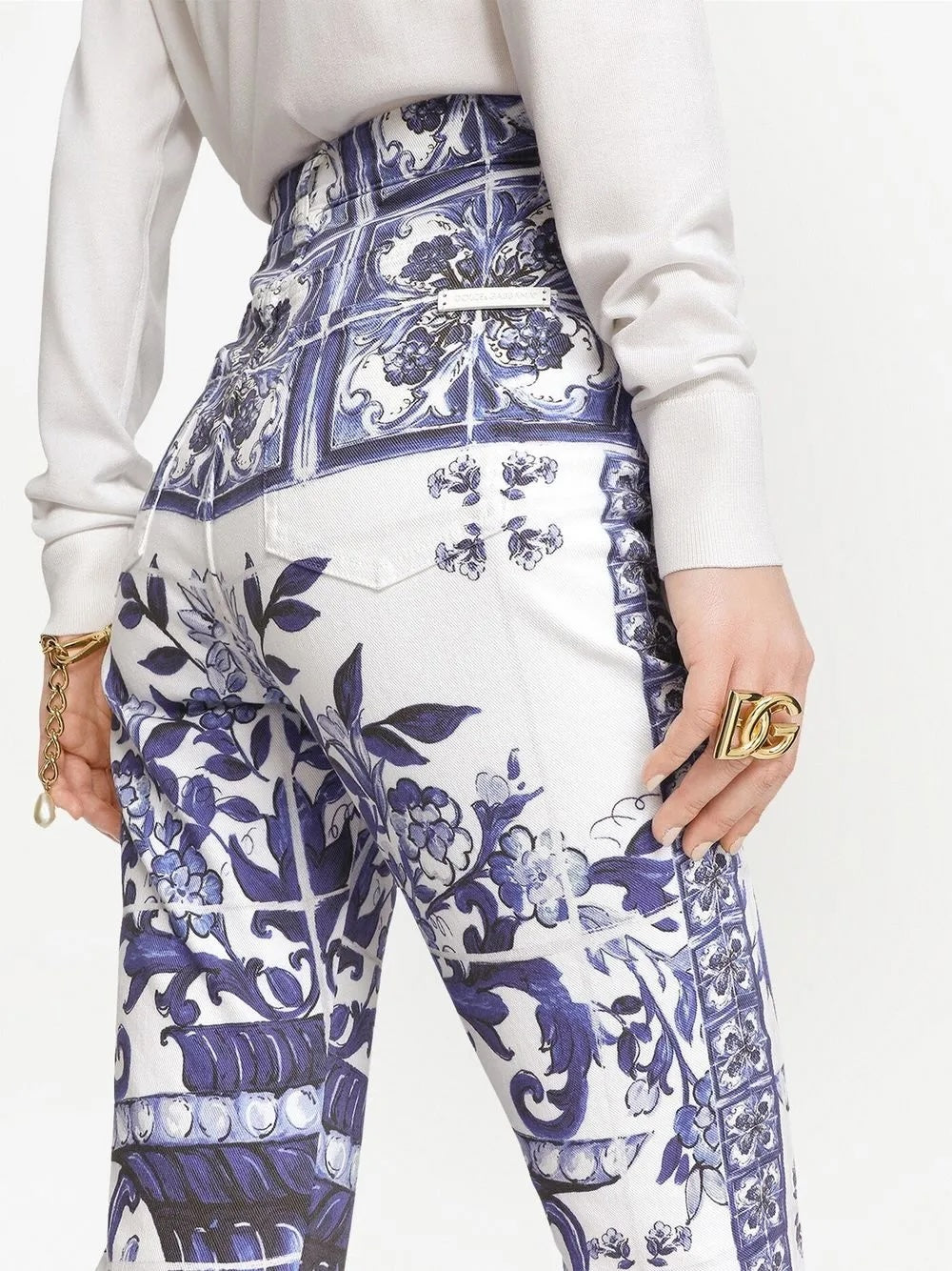 DOLCE &amp; GABBANA MAJOLICA-PRINT HIGH-WAIST SKINNY JEANS