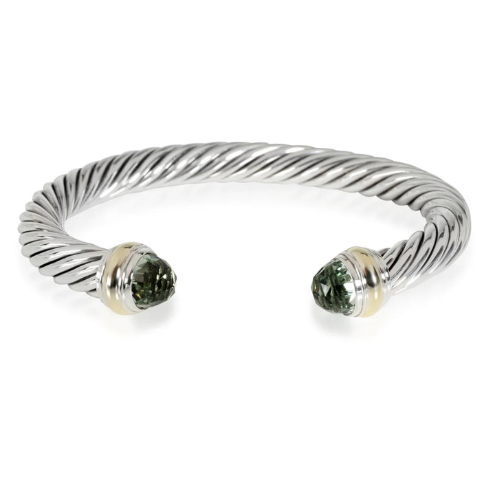 D.Y STERLING SILVER &amp; 14K GOLD PRASIOLITE CLASSIC CABLE BRACELET