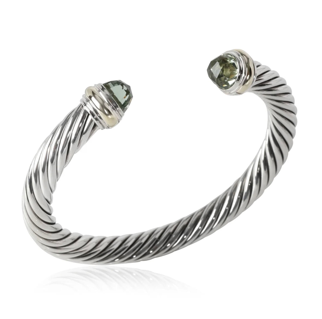 D.Y STERLING SILVER &amp; 14K GOLD PRASIOLITE CLASSIC CABLE BRACELET