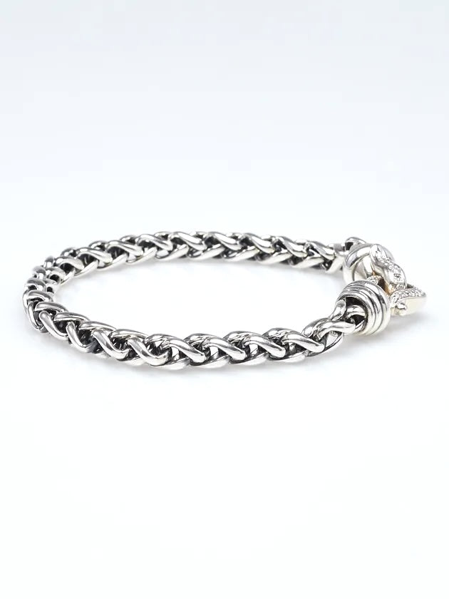 D.Y STERLING SILVER WHEAT CHAIN DIAMOND BUCKLE BRACELET