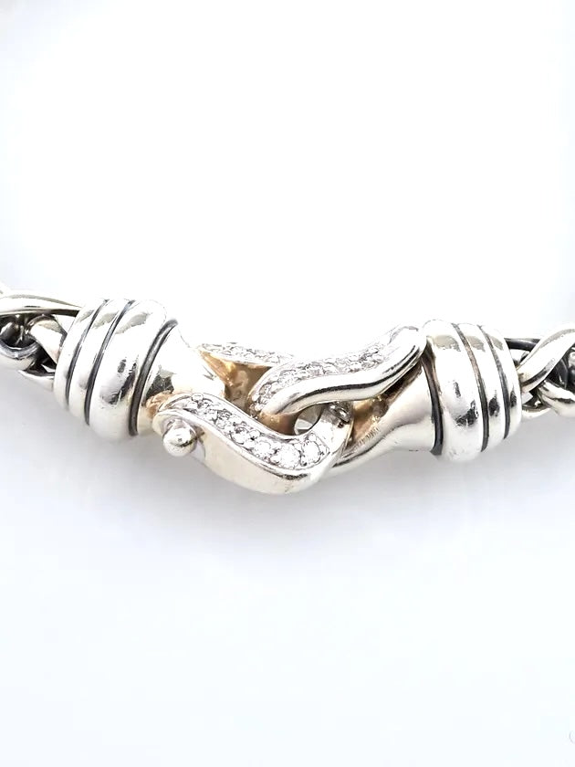 D.Y STERLING SILVER WHEAT CHAIN DIAMOND BUCKLE BRACELET