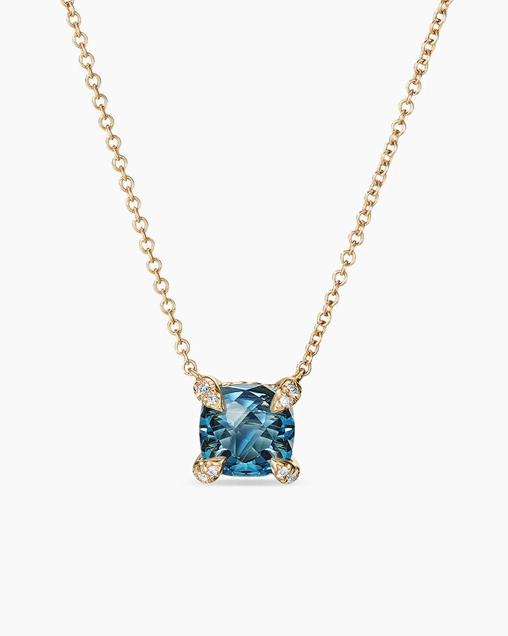 DAVID YURMAN 18K GOLD PETITE CHATELAINE® TOPAZ DIAMONDS PENDANT NECKLACE