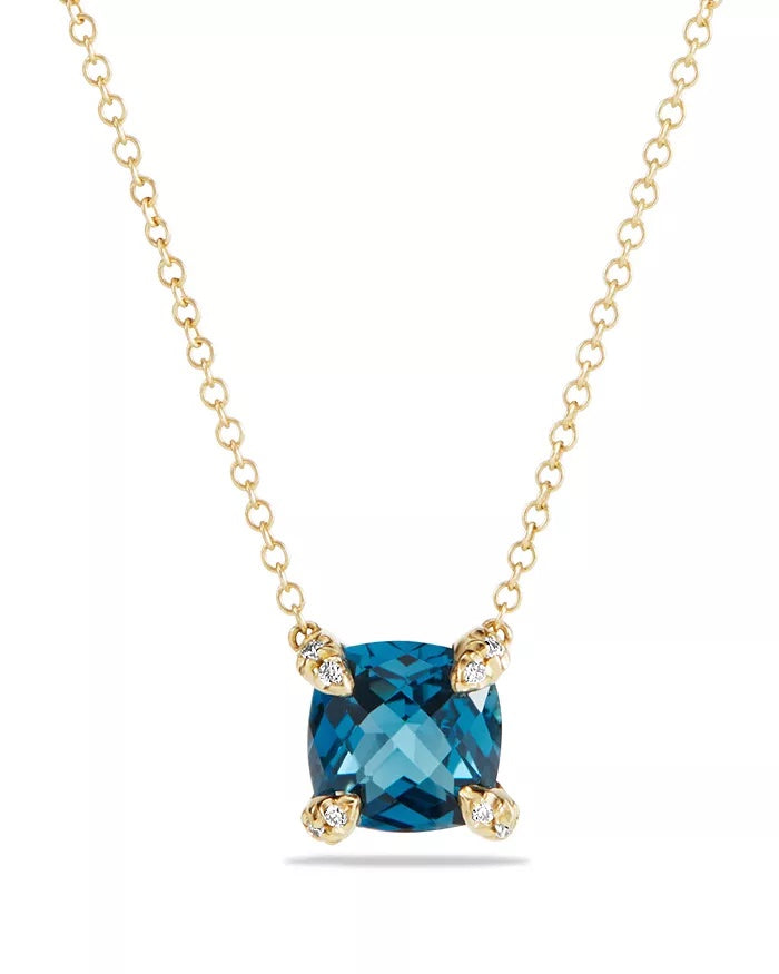 DAVID YURMAN 18K GOLD PETITE CHATELAINE® TOPAZ DIAMONDS PENDANT NECKLACE