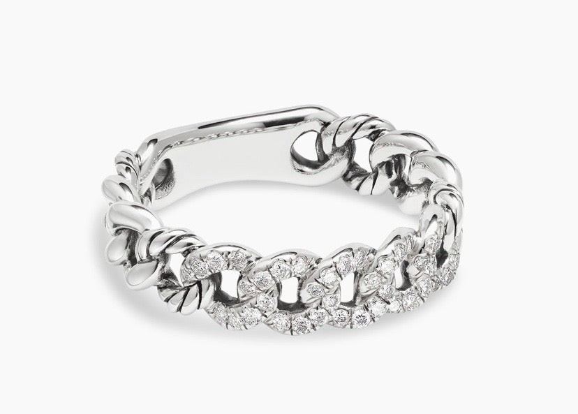 DAVID YURMAN BELMONT® CURB LINK STERLING SILVER &amp; DIAMONDS BAND RING