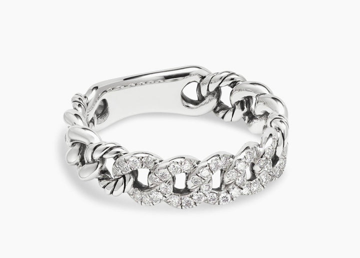 DAVID YURMAN BELMONT® CURB LINK STERLING SILVER &amp; DIAMONDS BAND RING