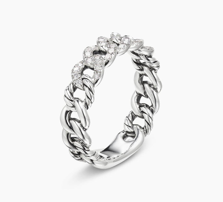 DAVID YURMAN BELMONT® CURB LINK STERLING SILVER &amp; DIAMONDS BAND RING