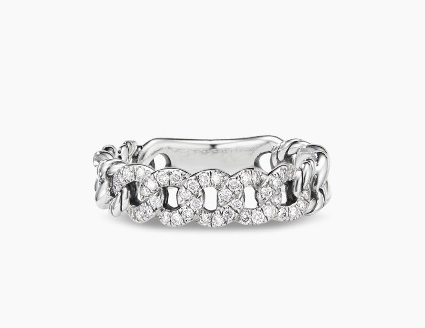 DAVID YURMAN BELMONT® CURB LINK STERLING SILVER &amp; DIAMONDS BAND RING