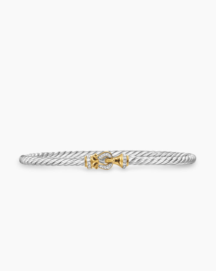 DY BUCKLE CLASSIC CABLE SILVER &amp; 18K GOLD AND DIAMONDS 3MM BRACELET