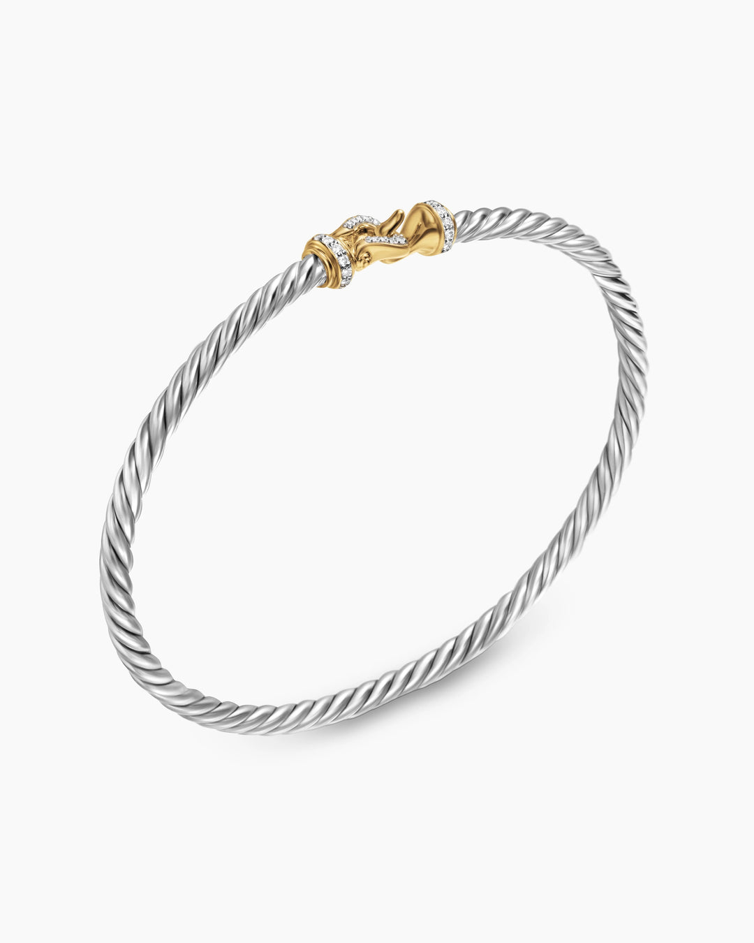 DY BUCKLE CLASSIC CABLE SILVER &amp; 18K GOLD AND DIAMONDS 3MM BRACELET