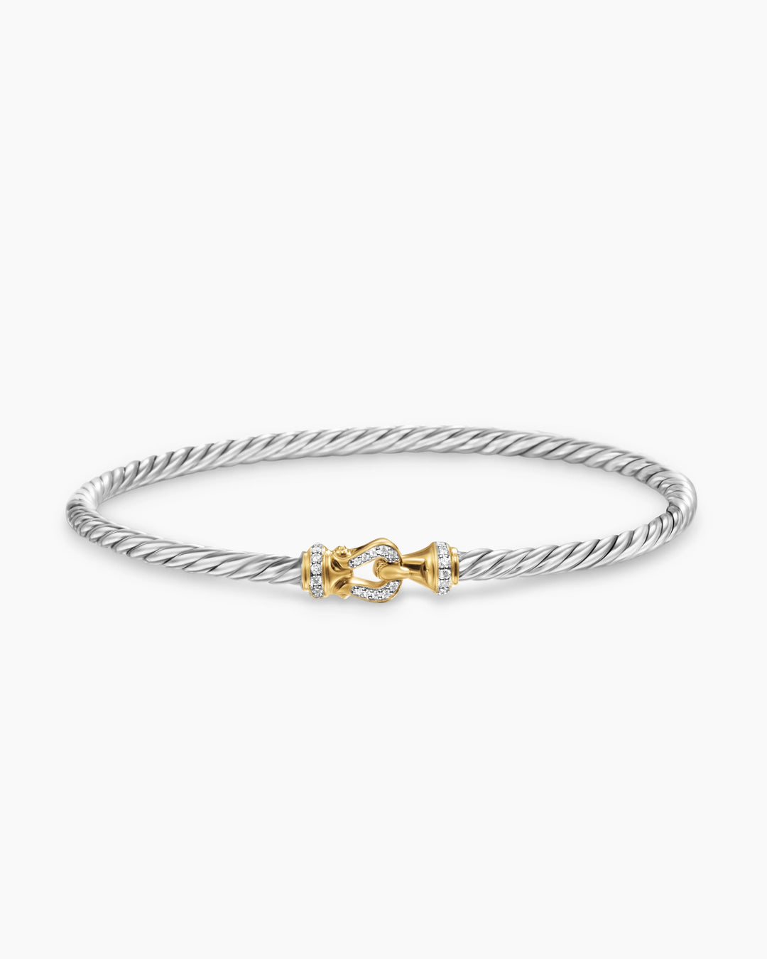 DY BUCKLE CLASSIC CABLE SILVER &amp; 18K GOLD AND DIAMONDS 3MM BRACELET