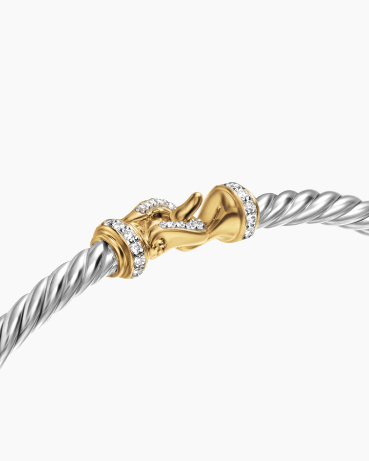 DY BUCKLE CLASSIC CABLE SILVER &amp; 18K GOLD AND DIAMONDS 3MM BRACELET