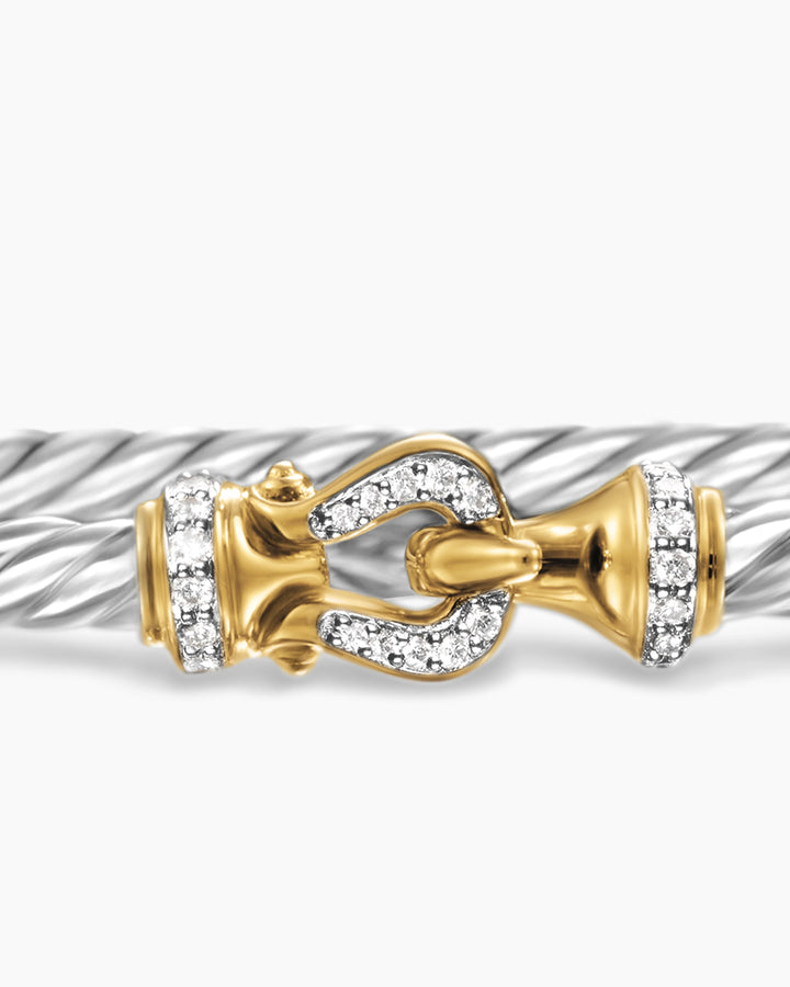 DY BUCKLE CLASSIC CABLE SILVER &amp; 18K GOLD AND DIAMONDS 3MM BRACELET