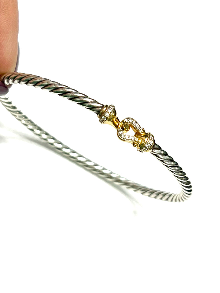 DY BUCKLE CLASSIC CABLE SILVER &amp; 18K GOLD AND DIAMONDS 3MM BRACELET