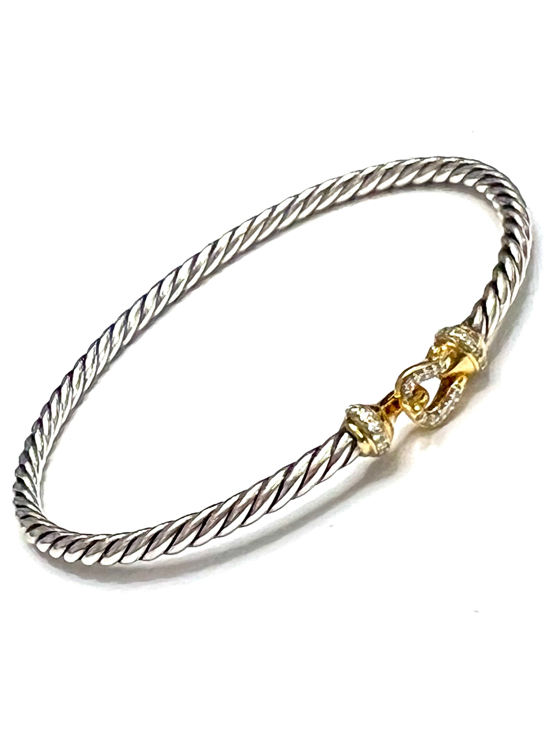 DY BUCKLE CLASSIC CABLE SILVER &amp; 18K GOLD AND DIAMONDS 3MM BRACELET