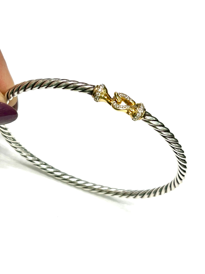 DY BUCKLE CLASSIC CABLE SILVER &amp; 18K GOLD AND DIAMONDS 3MM BRACELET