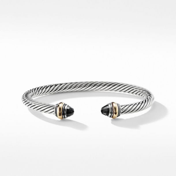 DAVID YURMAN CABLE COLLECTION® STERLING SILVER 14K GOLD &amp; BLACK ONYX BRACELET-HS