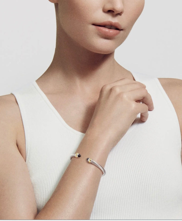 DAVID YURMAN CABLE COLLECTION® STERLING SILVER 14K GOLD &amp; BLACK ONYX BRACELET-HS