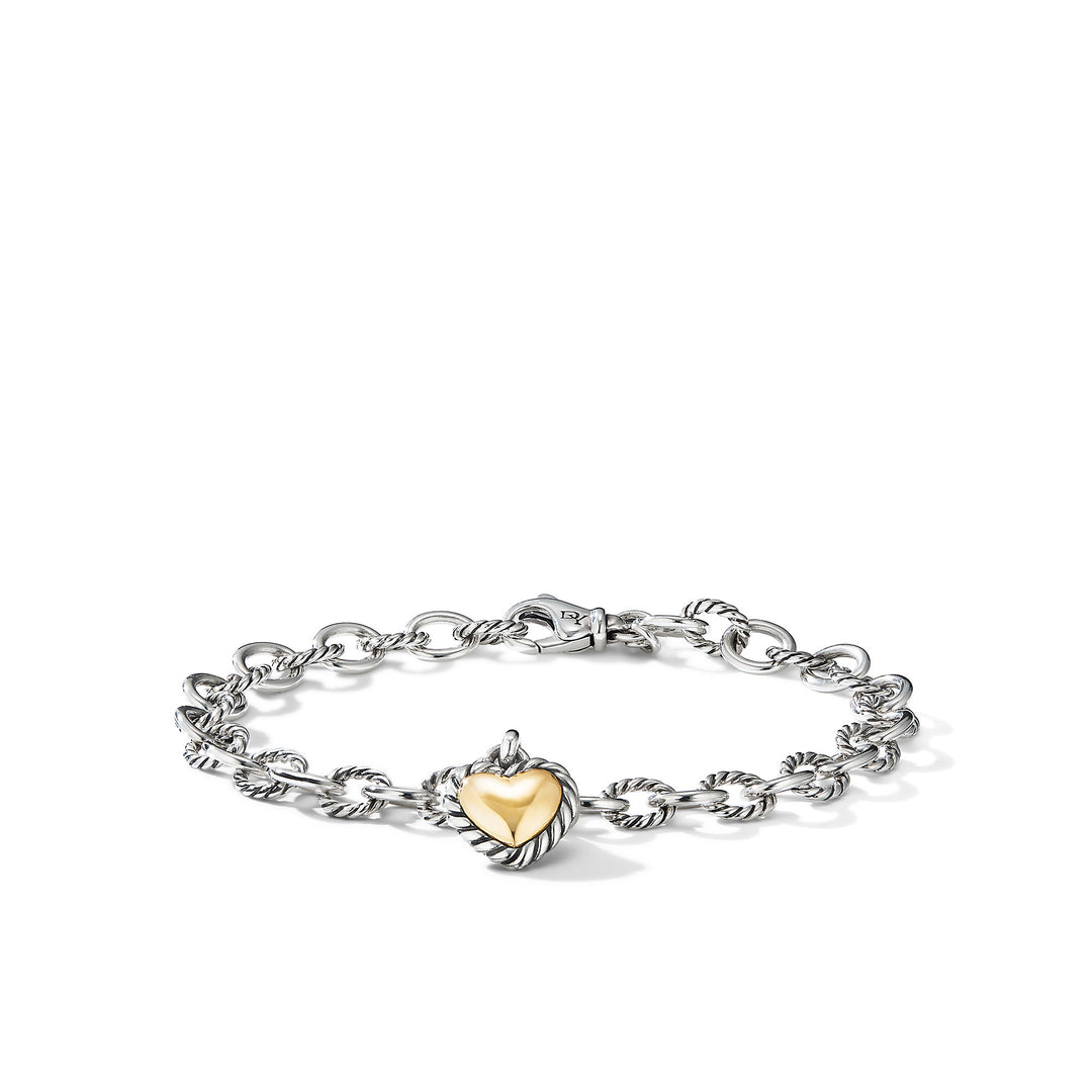 DAVID YURMAN CABLE COOKIE CLASSIC HEART CHARM STERLING SILVER 18K GOLD BRACELET