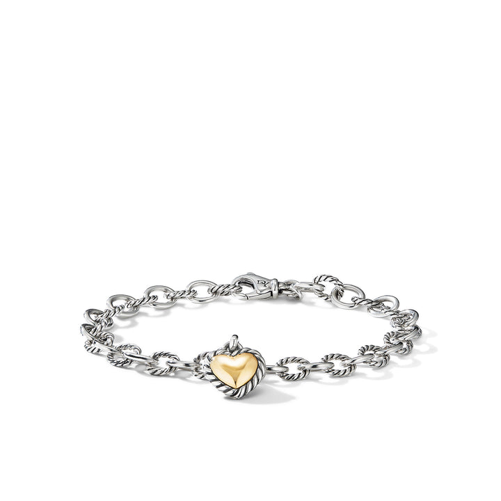 DAVID YURMAN CABLE COOKIE CLASSIC HEART CHARM STERLING SILVER 18K GOLD BRACELET