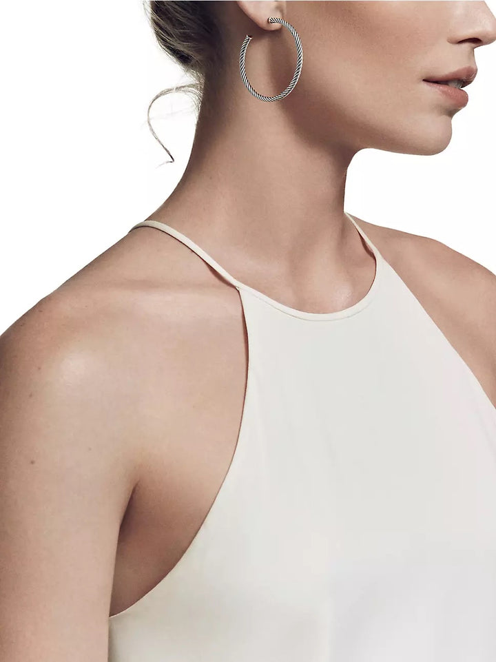 DAVID YURMAN STERLING SILVER CABLE HOOP EARRINGS