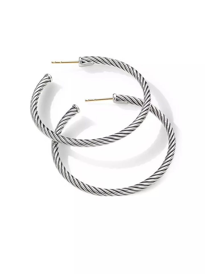 DAVID YURMAN STERLING SILVER CABLE HOOP EARRINGS