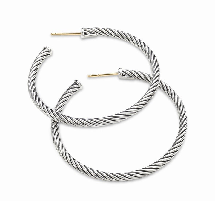 DAVID YURMAN STERLING SILVER CABLE HOOP EARRINGS