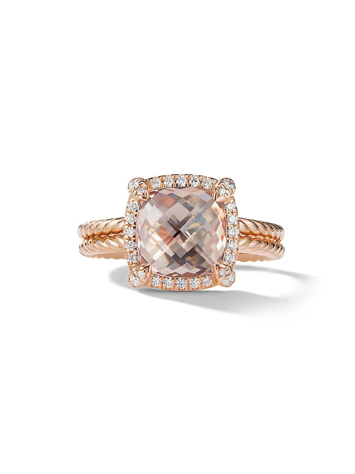 DAVID YURMAN CHATELAINE® PAVÉ BEZEL 18K ROSE GOLD MORGANITE AND DIAMONDS RING