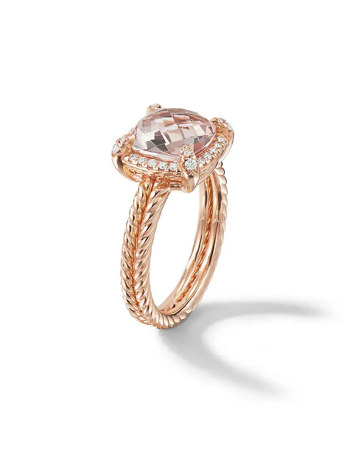 DAVID YURMAN CHATELAINE® PAVÉ BEZEL 18K ROSE GOLD MORGANITE AND DIAMONDS RING