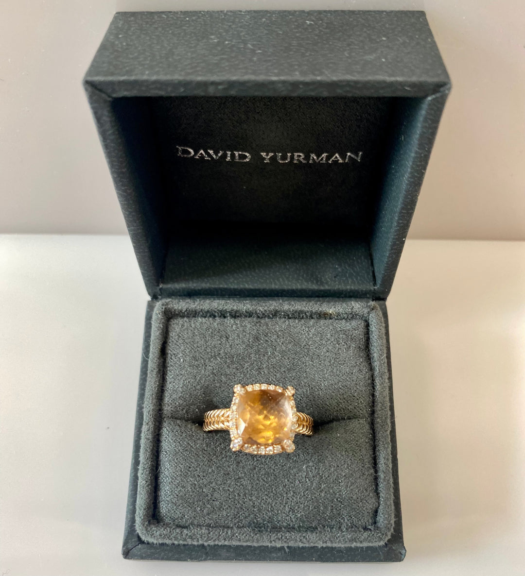DAVID YURMAN CHATELAINE® PAVÉ BEZEL 18K ROSE GOLD MORGANITE AND DIAMONDS RING