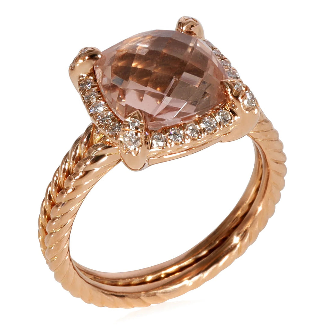DAVID YURMAN CHATELAINE® PAVÉ BEZEL 18K ROSE GOLD MORGANITE AND DIAMONDS RING
