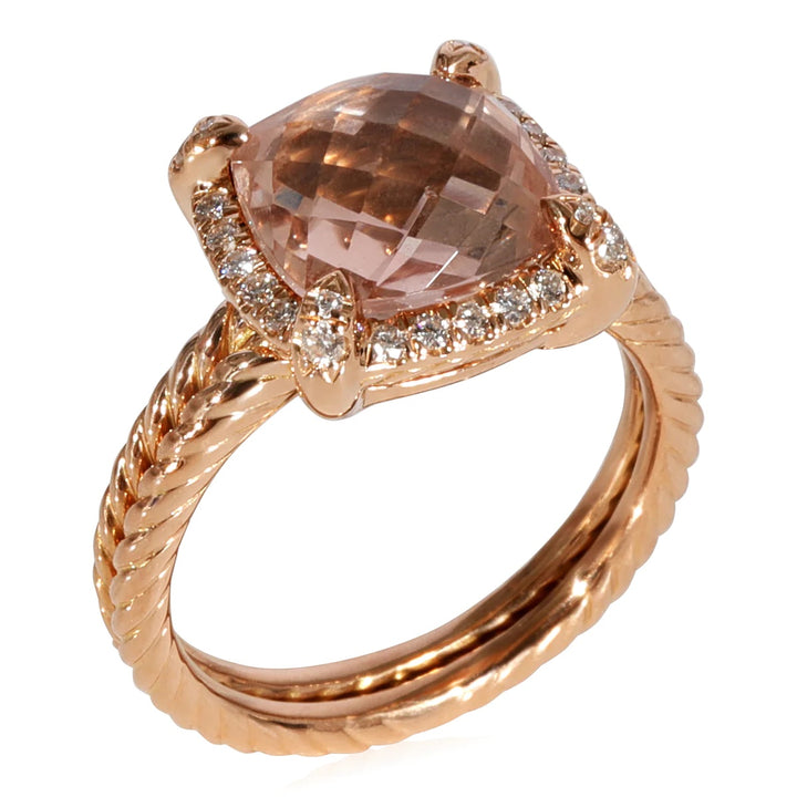 DAVID YURMAN CHATELAINE® PAVÉ BEZEL 18K ROSE GOLD MORGANITE AND DIAMONDS RING