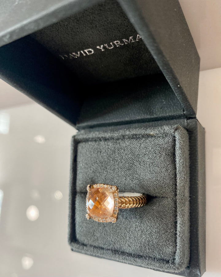 DAVID YURMAN CHATELAINE® PAVÉ BEZEL 18K ROSE GOLD MORGANITE AND DIAMONDS RING
