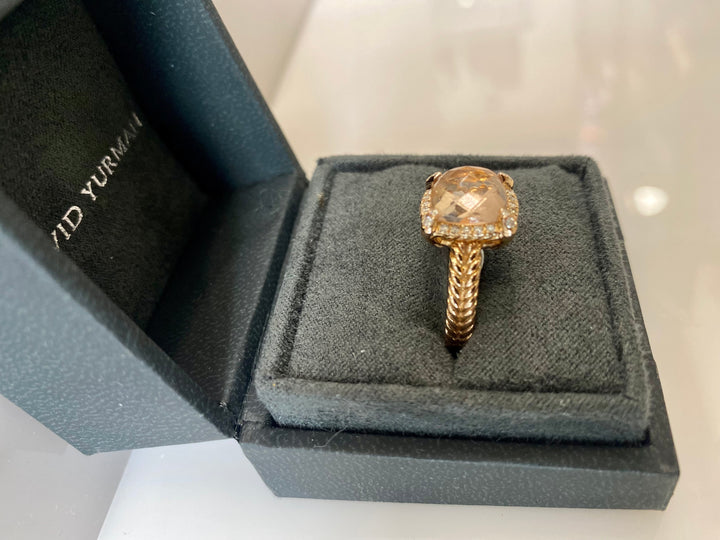 DAVID YURMAN CHATELAINE® PAVÉ BEZEL 18K ROSE GOLD MORGANITE AND DIAMONDS RING