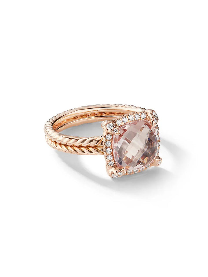 DAVID YURMAN CHATELAINE® PAVÉ BEZEL 18K ROSE GOLD MORGANITE AND DIAMONDS RING