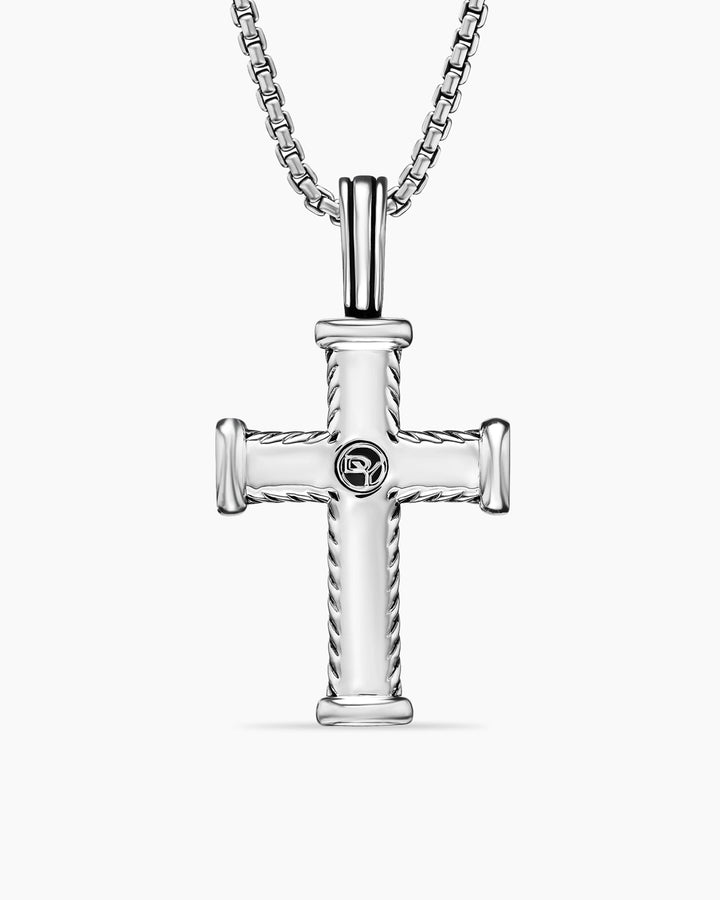 DAVID YURMAN SILVER CHEVRON BLACK DIAMONDS CROSS PENDANT