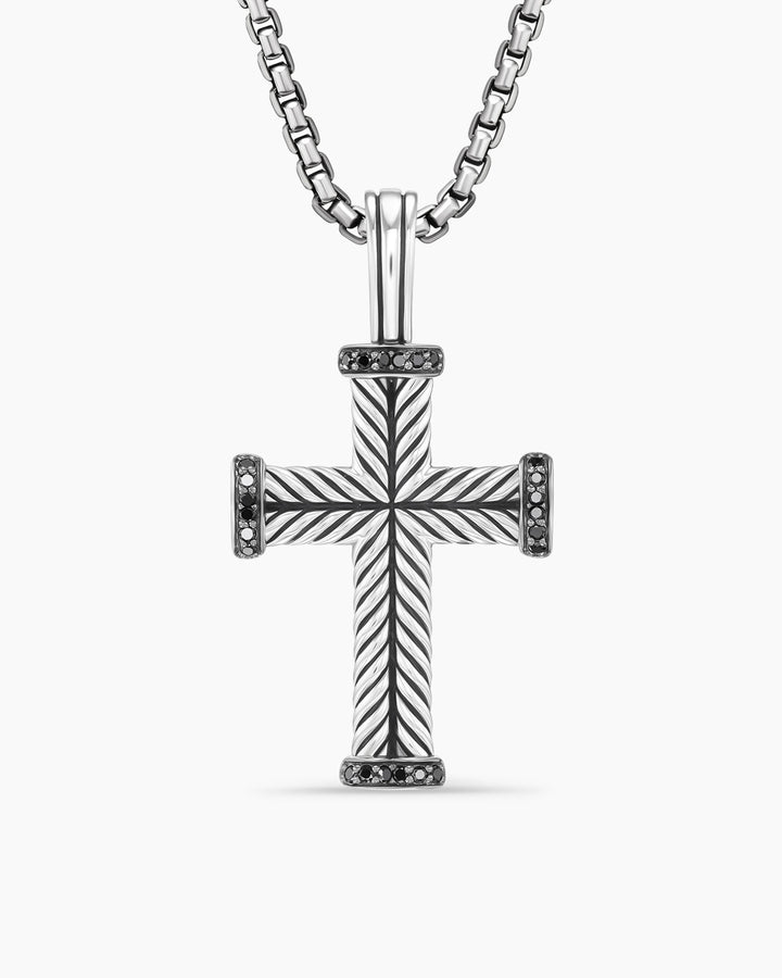 DAVID YURMAN SILVER CHEVRON BLACK DIAMONDS CROSS PENDANT