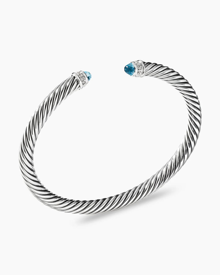 DAVID YURMAN CLASSIC CABLE SILVER BLUE TOPAZ AND DIAMONDS BRACELET