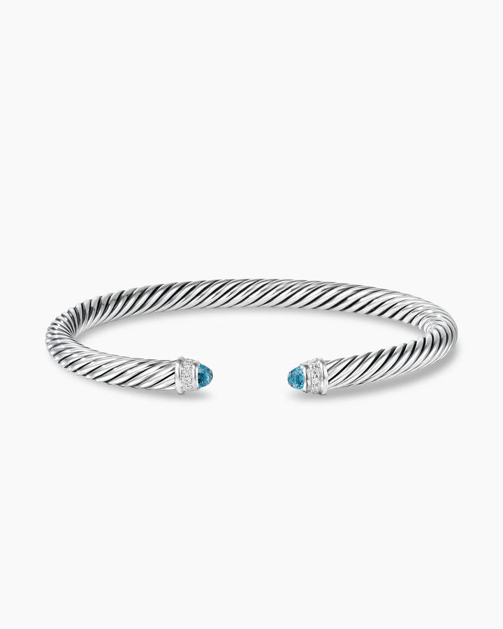 DAVID YURMAN CLASSIC CABLE SILVER BLUE TOPAZ AND DIAMONDS BRACELET