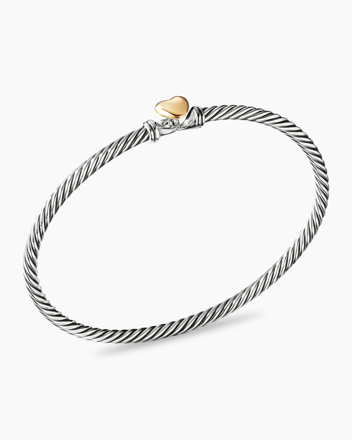 DAVID YURMAN STERLING SILVER 18K GOLD CLASSIC CABLE HEART STATION BRACELET