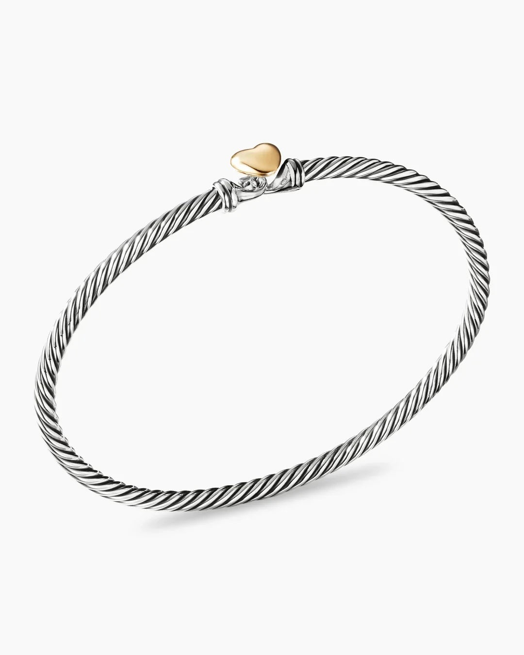 DY STERLING SILVER 18K GOLD CLASSIC CABLE HEART STATION BRACELET