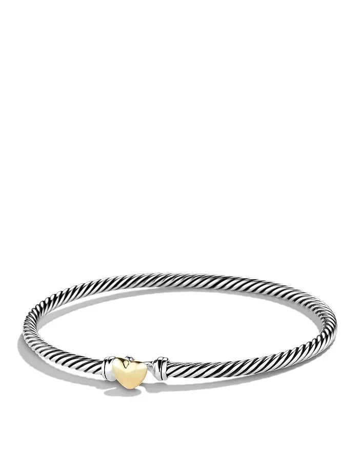 DY STERLING SILVER 18K GOLD CLASSIC CABLE HEART STATION BRACELET