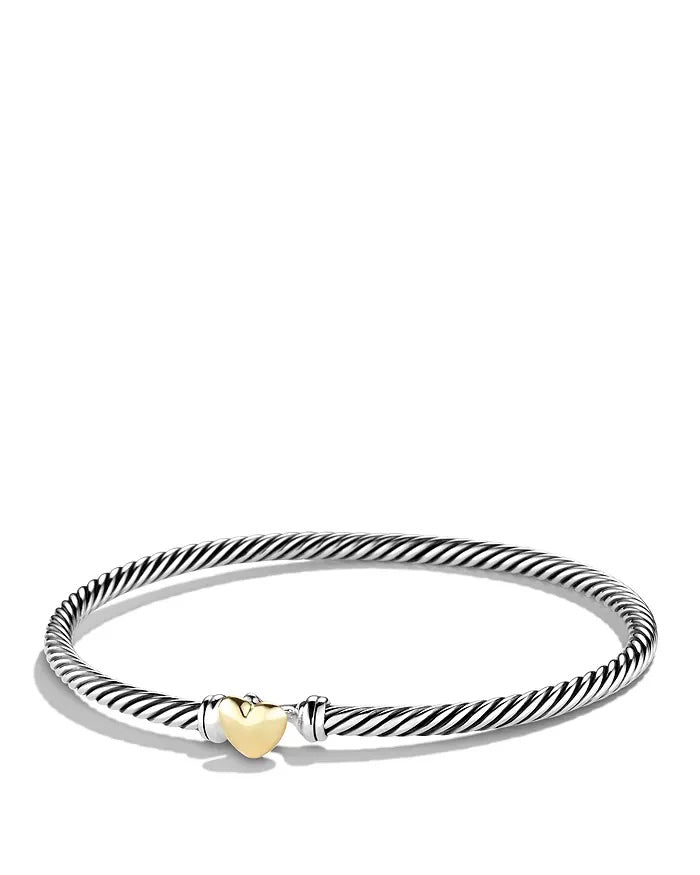 DAVID YURMAN STERLING SILVER 18K GOLD CLASSIC CABLE HEART STATION BRACELET